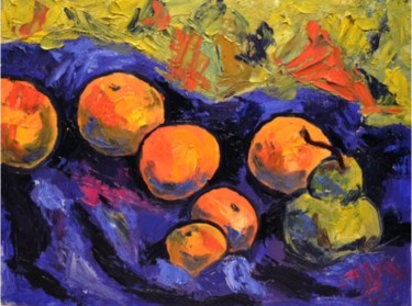 Painting titled "fruit" by Nataliya Novozhilova, Original Artwork, Oil Mounted on Cardboard