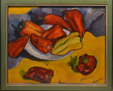 Painting titled "Peppers" by Nataliya Novozhilova, Original Artwork, Oil