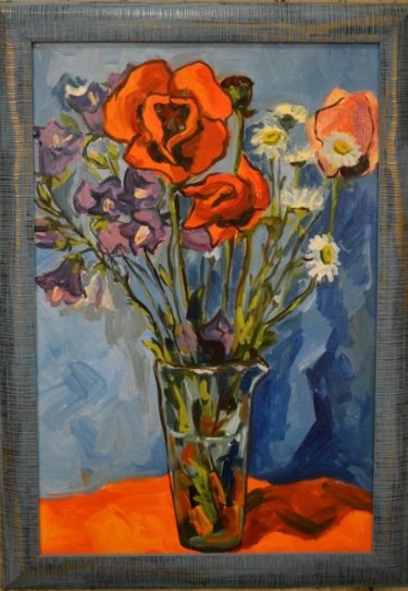 Painting titled "Red poppies" by Nataliya Novozhilova, Original Artwork, Oil Mounted on Cardboard