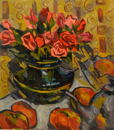 Painting titled "roses" by Nataliya Novozhilova, Original Artwork, Oil