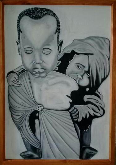 Pittura intitolato "criança com criança" da Leidito Penga, Opera d'arte originale