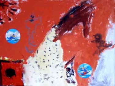 Peinture intitulée "Le skieur de la mon…" par Bi+Jou 2 Famille, Œuvre d'art originale, Huile