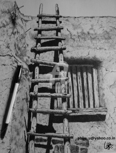 Tekening getiteld "Ladder" door Biju Puthiyapurail, Origineel Kunstwerk, Balpen