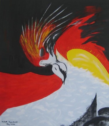 Malerei mit dem Titel "Vogel am Fluss" von Elsbeth Regenbrecht, Original-Kunstwerk, Öl