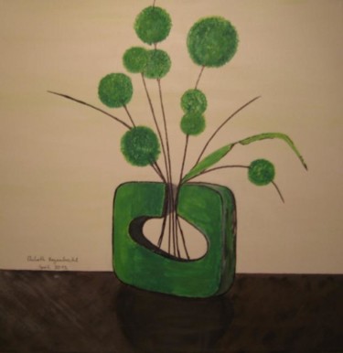 Malerei mit dem Titel "green flower" von Elsbeth Regenbrecht, Original-Kunstwerk
