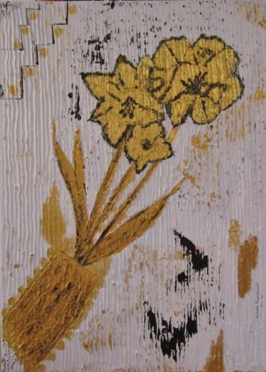 Malerei mit dem Titel "Blumen auf Struktur" von Elsbeth Regenbrecht, Original-Kunstwerk, Öl