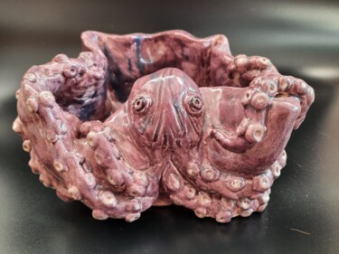 Sculpture titled "Purple Octopus" by Bilge Dogrucuoglu, Original Artwork, Ceramics