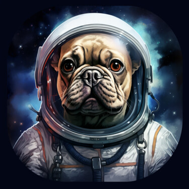 Arte digitale intitolato "Dog Astronaut" da Bilge Paksoylu, Opera d'arte originale, Immagine generata dall'IA