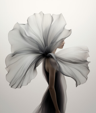 Digital Arts titled "Black and White Flo…" by Bilge Paksoylu, Original Artwork, AI generated image