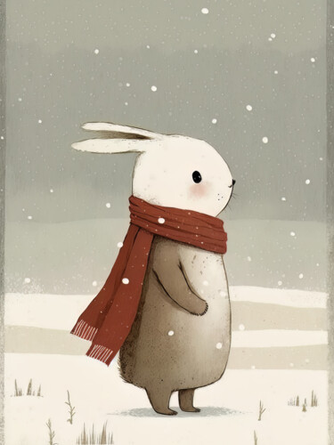 数字艺术 标题为“Rabbit in Winter 1” 由Bilge Paksoylu, 原创艺术品, AI生成的图像