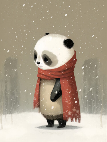 Digital Arts titled "Panda in Winter 1" by Bilge Paksoylu, Original Artwork, AI generated image
