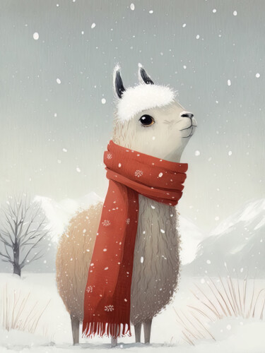 Digital Arts titled "Lama in Winter" by Bilge Paksoylu, Original Artwork, AI generated image