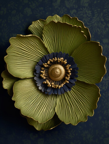 Digitale Kunst getiteld "Green Flower" door Bilge Paksoylu, Origineel Kunstwerk, AI gegenereerde afbeelding