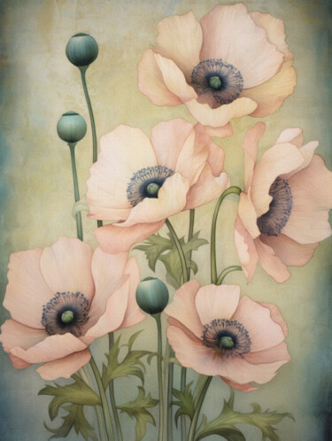Цифровое искусство под названием "Poppies 16" - Bilge Paksoylu, Подлинное произведение искусства, Изображение, сгенерированн…