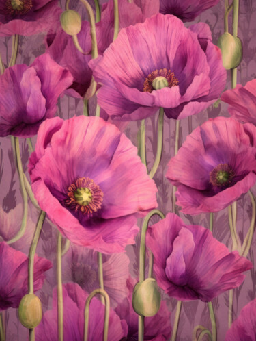 Digital Arts titled "Poppies 17" by Bilge Paksoylu, Original Artwork, AI generated image