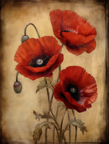 Цифровое искусство под названием "Poppies 18" - Bilge Paksoylu, Подлинное произведение искусства, Изображение, сгенерированн…