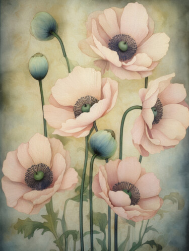 Digitale Kunst mit dem Titel "Pink Poppies 38" von Bilge Paksoylu, Original-Kunstwerk, KI-generiertes Bild