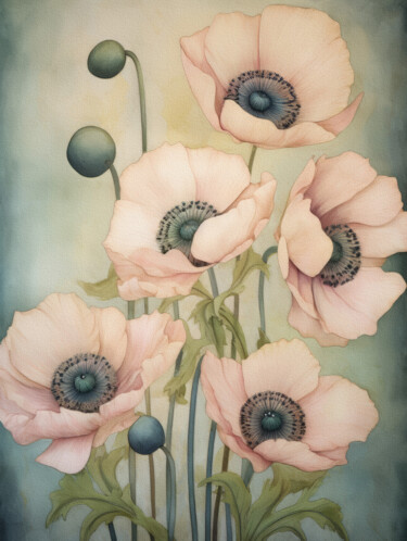 Цифровое искусство под названием "Poppies 40" - Bilge Paksoylu, Подлинное произведение искусства, Изображение, сгенерированн…