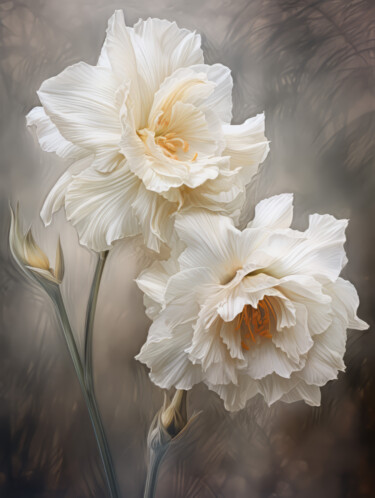 Цифровое искусство под названием "White Flowers 2" - Bilge Paksoylu, Подлинное произведение искусства, Изображение, сгенерир…