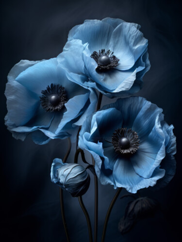 Digital Arts titled "Blue Delicate Flowe…" by Bilge Paksoylu, Original Artwork, AI generated image