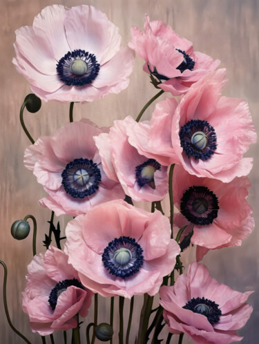 Digital Arts titled "Pink Floral Bouquet" by Bilge Paksoylu, Original Artwork, AI generated image