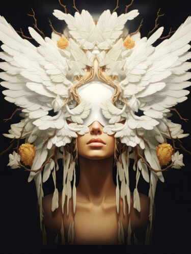Digitale Kunst mit dem Titel "Girl with Wings" von Bilge Paksoylu, Original-Kunstwerk, KI-generiertes Bild