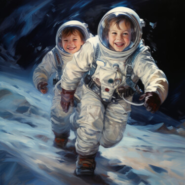 Digital Arts titled "Astronaut Kids" by Bilge Paksoylu, Original Artwork, AI generated image