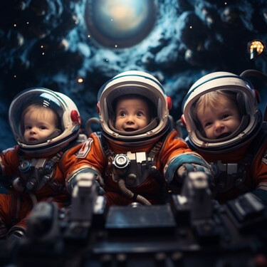 Digital Arts titled "Astronaut Kids 2" by Bilge Paksoylu, Original Artwork, AI generated image