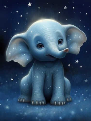 Digital Arts titled "Cute Elephant Nurse…" by Bilge Paksoylu, Original Artwork, AI generated image