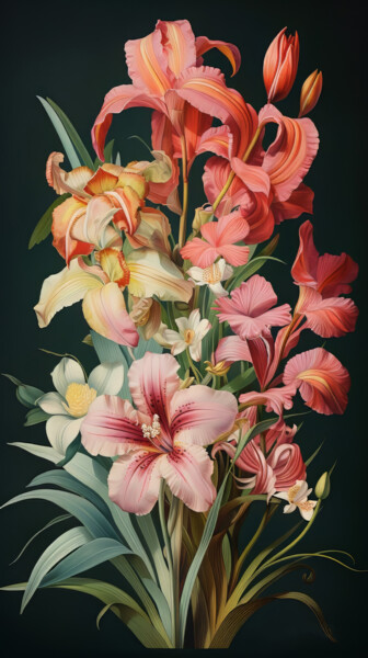 Digital Arts με τίτλο "Flower Bouquet 2" από Bilge Paksoylu, Αυθεντικά έργα τέχνης, Εικόνα που δημιουργήθηκε με AI