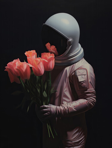 Digital Arts titled "Loving Astronaut" by Bilge Paksoylu, Original Artwork, AI generated image