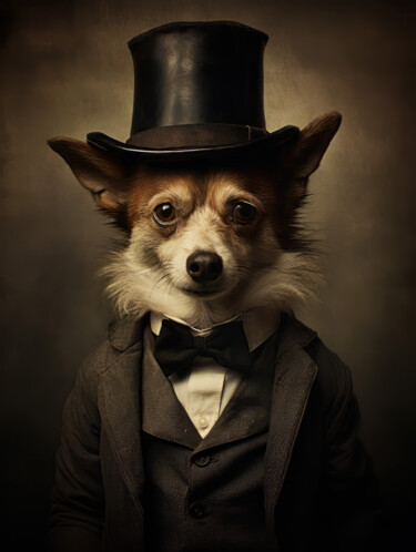 Digitale Kunst mit dem Titel "Dog in Suit 3" von Bilge Paksoylu, Original-Kunstwerk, KI-generiertes Bild
