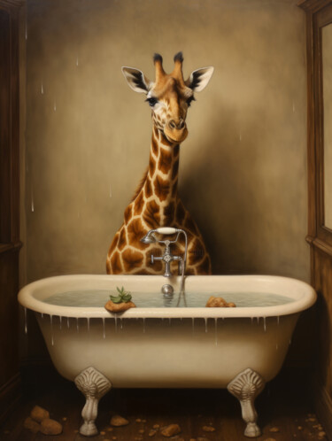 数字艺术 标题为“Giraffe in Bathroom…” 由Bilge Paksoylu, 原创艺术品, AI生成的图像
