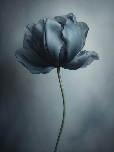 Digital Arts titled "Black Flower 1" by Bilge Paksoylu, Original Artwork, AI generated image