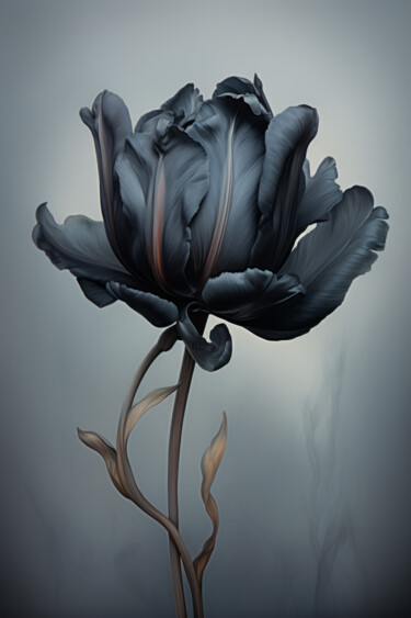 Digitale Kunst getiteld "Black Flower 6" door Bilge Paksoylu, Origineel Kunstwerk, AI gegenereerde afbeelding