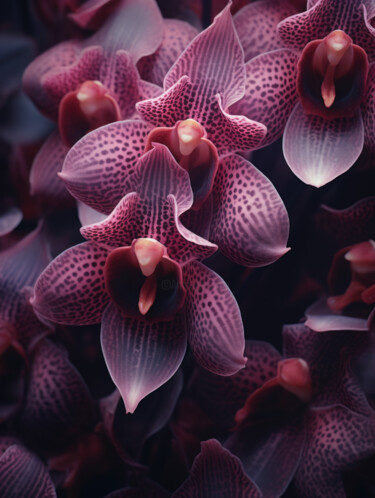 Digitale Kunst mit dem Titel "Close Up Orchids 1" von Bilge Paksoylu, Original-Kunstwerk, KI-generiertes Bild