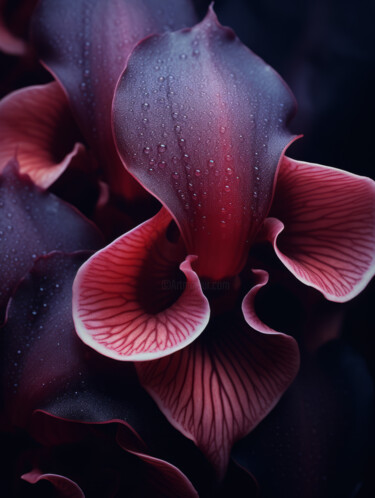 Digitale Kunst getiteld "Close Up Orchids 2" door Bilge Paksoylu, Origineel Kunstwerk, AI gegenereerde afbeelding
