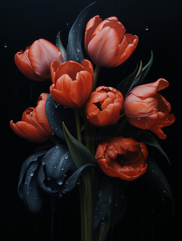 Artes digitais intitulada "Close Up Tulips" por Bilge Paksoylu, Obras de arte originais, Imagem gerada por IA