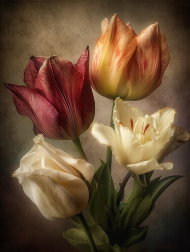 Digital Arts titled "Vintage Soft Flowers" by Bilge Paksoylu, Original Artwork, AI generated image