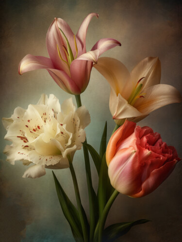 Digital Arts titled "Vintage Soft Flower…" by Bilge Paksoylu, Original Artwork, AI generated image