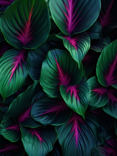 Digitale Kunst getiteld "Colourful Leaves 1" door Bilge Paksoylu, Origineel Kunstwerk, AI gegenereerde afbeelding