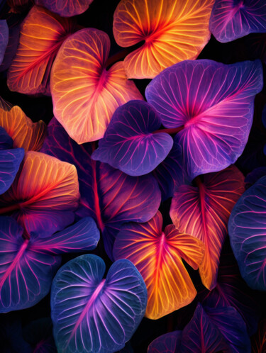 Digital Arts titled "Colourful Leaves 2" by Bilge Paksoylu, Original Artwork, AI generated image