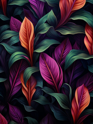 Digitale Kunst mit dem Titel "Colourful Leaves 3" von Bilge Paksoylu, Original-Kunstwerk, KI-generiertes Bild