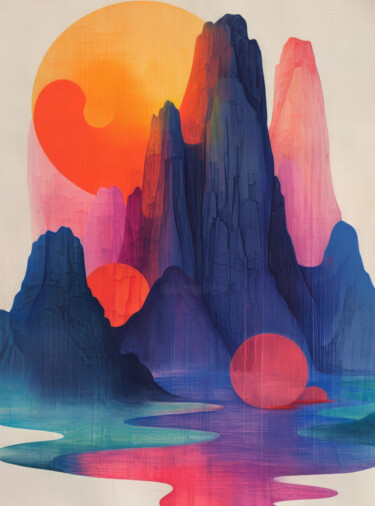 Digital Arts titled "Bright Abstract Lan…" by Bilge Paksoylu, Original Artwork, AI generated image