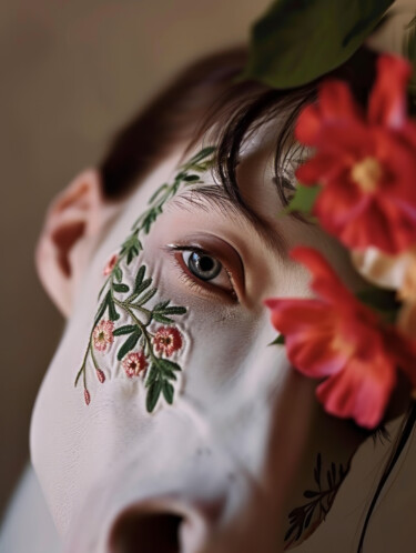 Arts numériques intitulée "Embroidery Girl Por…" par Bilge Paksoylu, Œuvre d'art originale, Image générée par l'IA