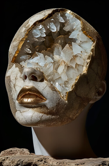 Digitale Kunst mit dem Titel "Stone Woman Portrait" von Bilge Paksoylu, Original-Kunstwerk, KI-generiertes Bild