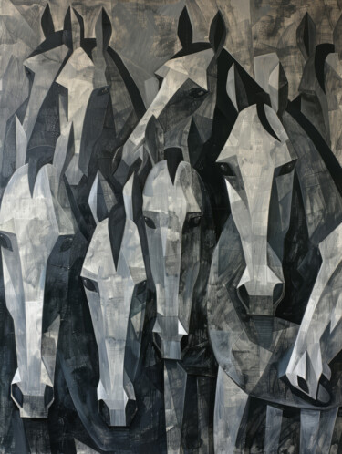 Digitale Kunst mit dem Titel "Black and White Hor…" von Bilge Paksoylu, Original-Kunstwerk, KI-generiertes Bild