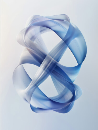 Digital Arts titled "Abstract Blue Curves" by Bilge Paksoylu, Original Artwork, AI generated image