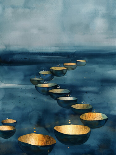 Arts numériques intitulée "Watercolour Gold Bo…" par Bilge Paksoylu, Œuvre d'art originale, Image générée par l'IA