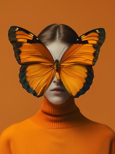 Цифровое искусство под названием "Butterfly on face" - Bilge Paksoylu, Подлинное произведение искусства, Изображение, сгенер…